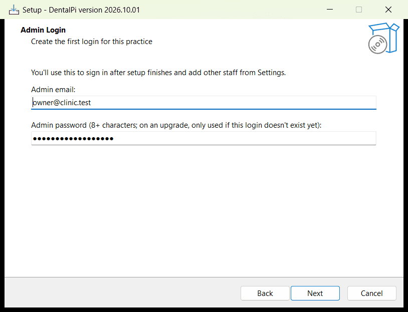Installer: Admin login